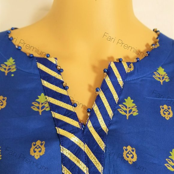 Tawakkal Pakistani Indian Lawn Gold Print Kurti Tunic Kameez Kurta Branded S/38 - Picture 5 of 8